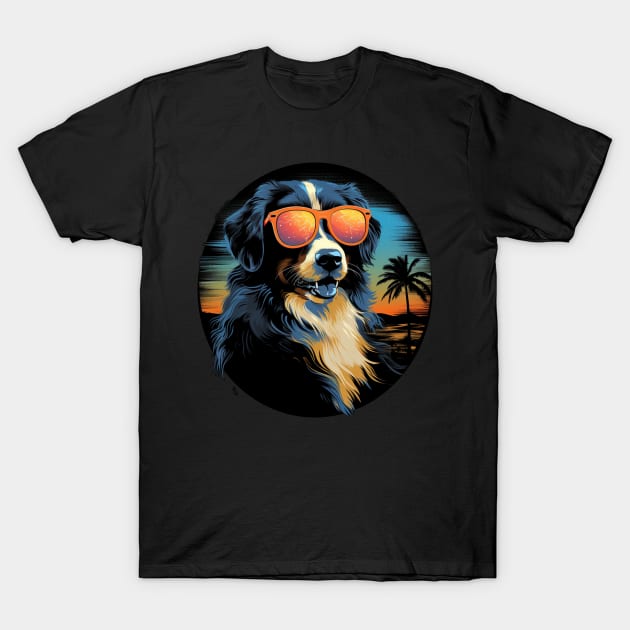 Retro Wave Australian Shepherd Dog Shirt T-Shirt by Miami Neon Designs